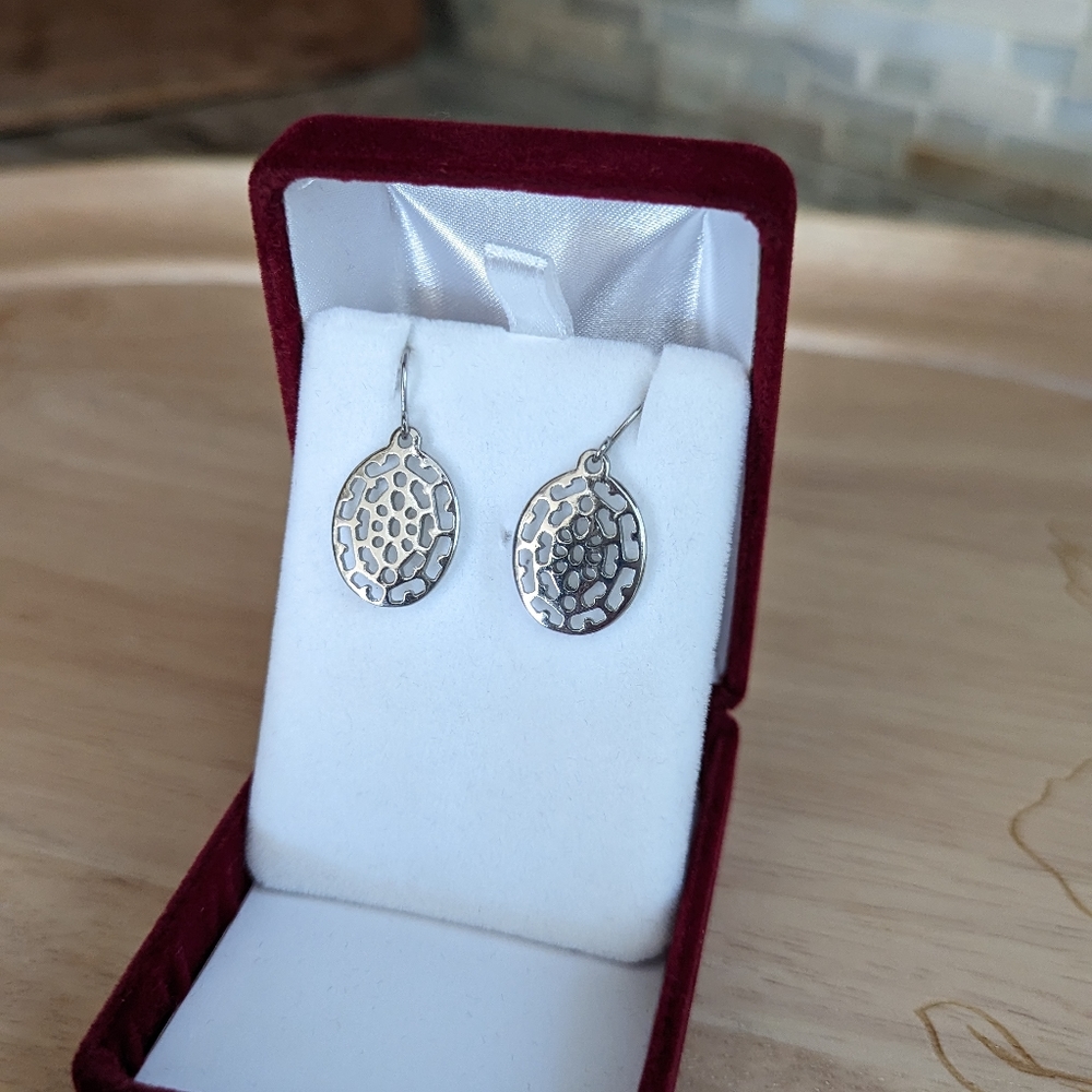 Silver Oval open-weave Dangle earrings Lia Sophia Brand new